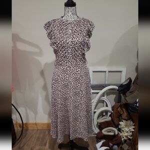 She+Sky Women's SZ SM Blush Black Print Midi Dress ruffle sleeve‎ career office